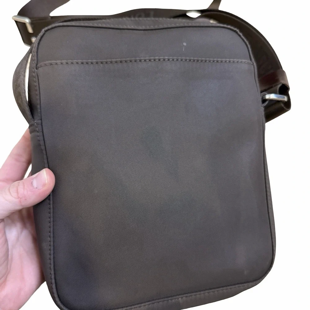 Longchamp Brown Nylon Crossbody Bag. Logo Strap. Leather Flap‎